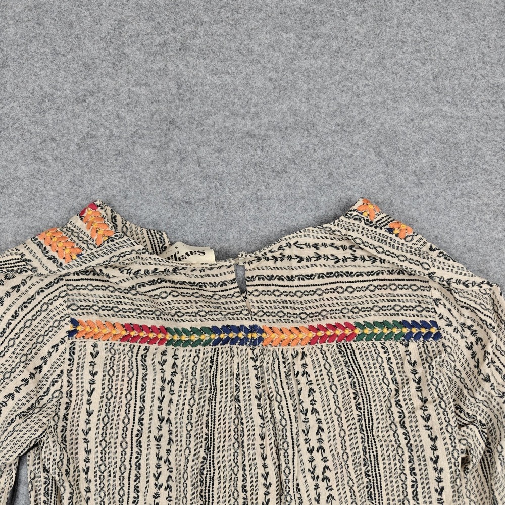Savanna Jane Blouse Womens Small Beige Embroidered Boho Tunic Top Long Sleeve - Picture 5 of 7